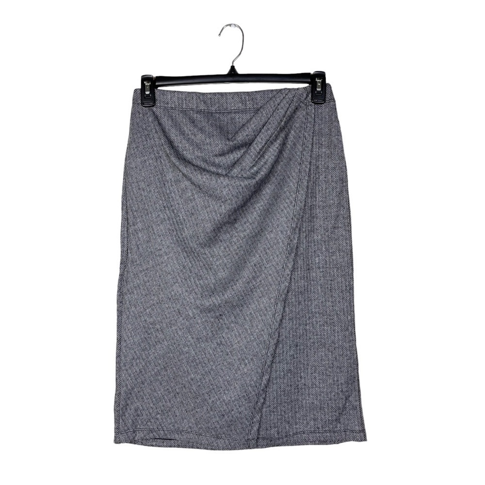 NWT Max Studio Gray Herringbone Pull On Gathered Faux Wrap Pencil Skirt Size M